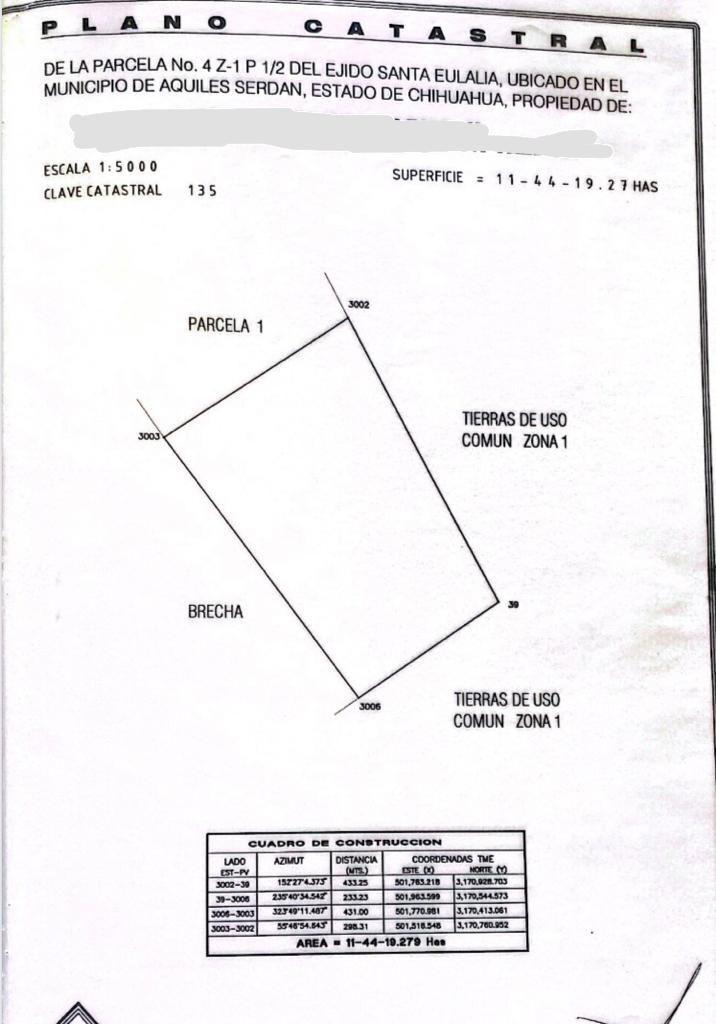 VENTA DE TERRENO EN SANTA EULALIA MPIO DE AQUILES SERDAN