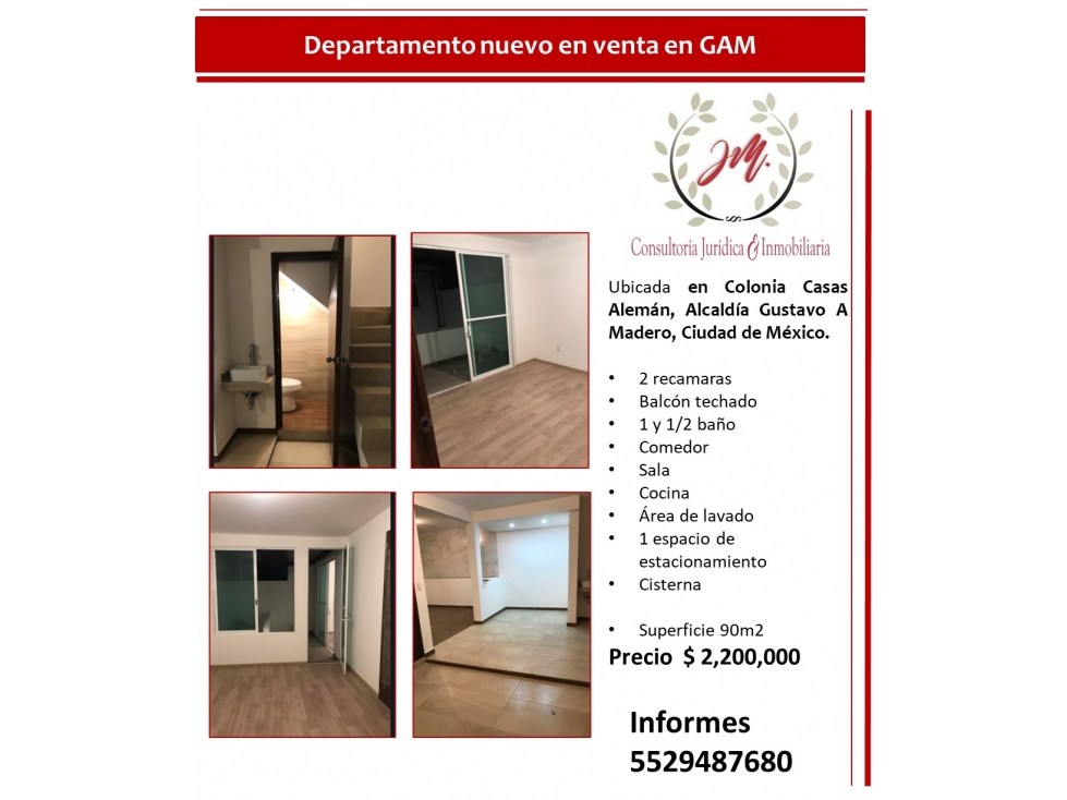 Departamento en venta Casas Alemán GAM